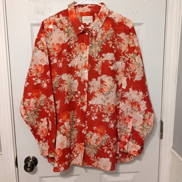Sezane "Max" Button Down Shirt in Red Floral Size 48 - Picture 3 of 7